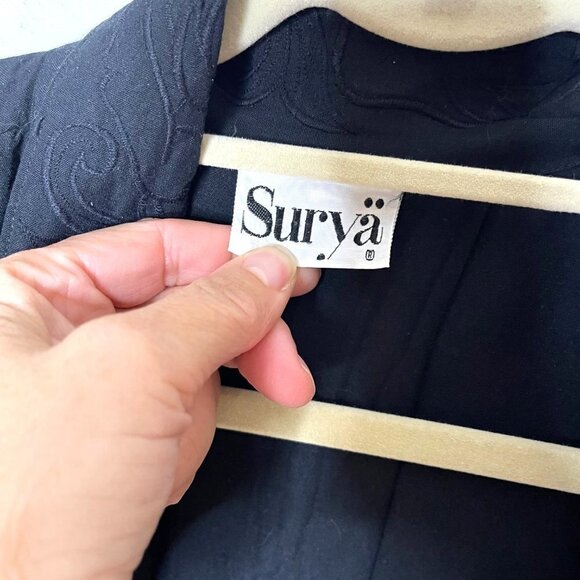 Surya Womens Duster Black Size Large Vintage Open Front Embroidered Rayon Pocket - Picture 4 of 16